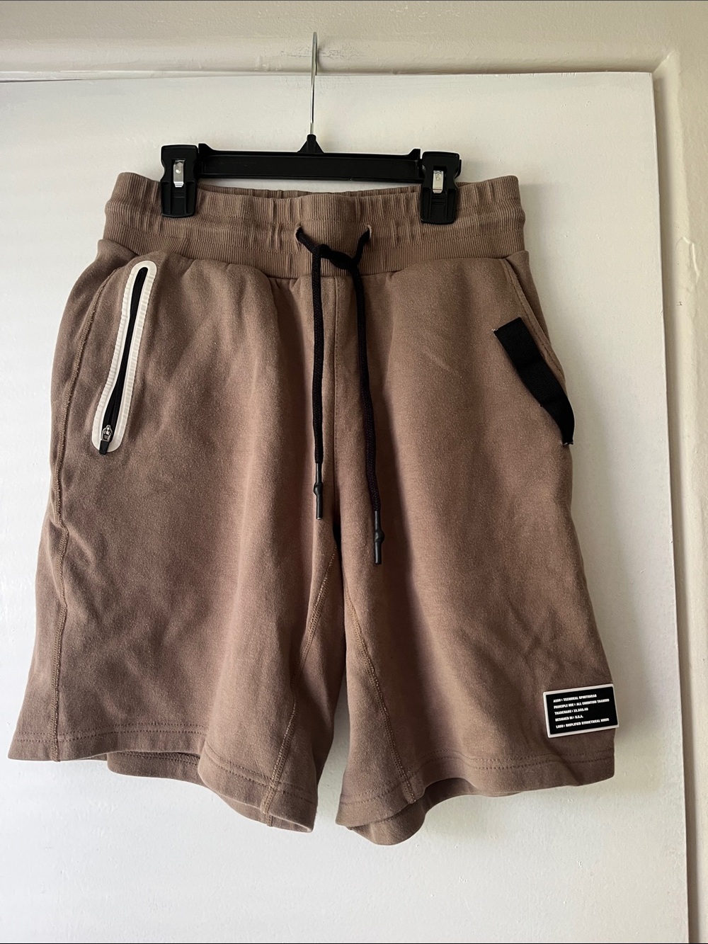 ASRV Men's Brown Drawstring Athletic Shorts with Zip Pocket